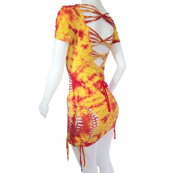 TEMPTRESS COLLECTION - LARGE - Solar Flare Tie-Dyed Dress - Radiant Red, Yellow - Picture 7 of 7
